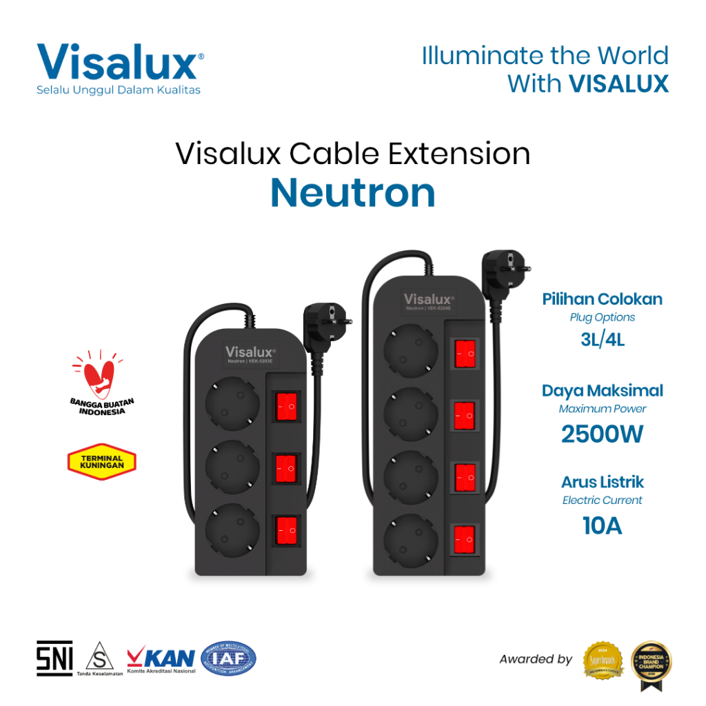 Visalux Kabel Extension Neutron - 3L / 4L (Stop Kontak Colokan 3 Lubang / 4 Lubang)