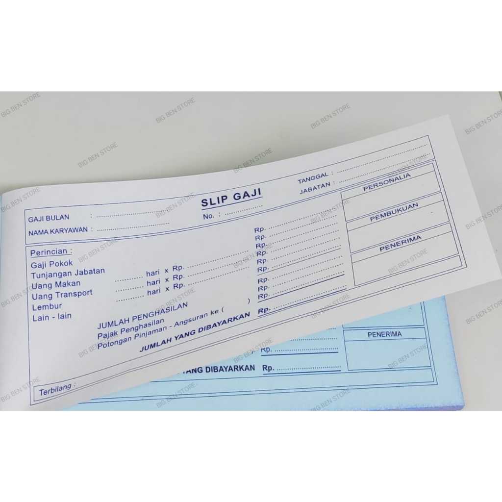SLIP GAJI bukti gaji NCR 1/3 FOLIO 2 Rangkap Putih - Biru BUKU KWITANSI UPAH