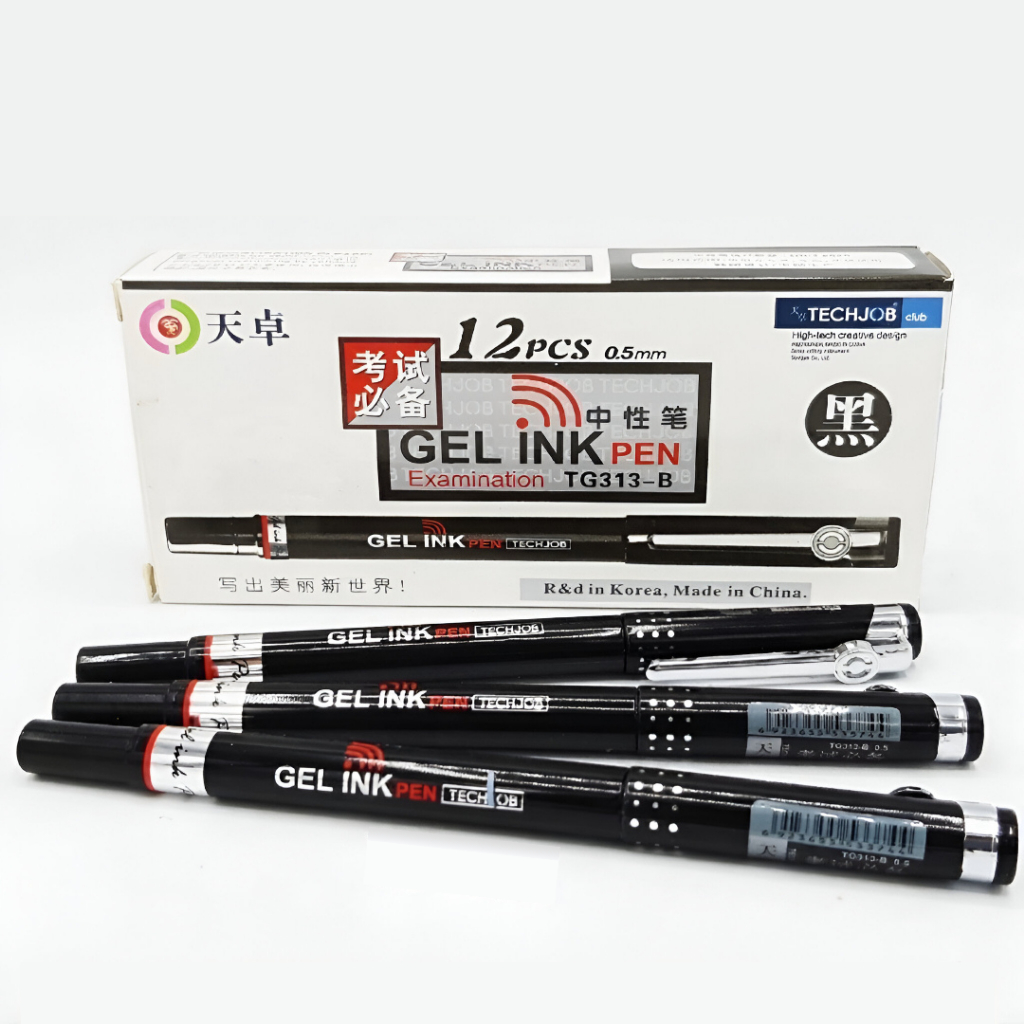 [1 LS = 12 PCS] PEN GEL TECHJOB EXAMINATION TG313-B HITAM 0.5 MM