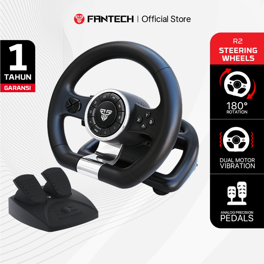 Fantech R2 Racing Steering Wheel 180° Degree and Pedals for PC, PS3, PS4, Xbox One dan Nintendo Swit