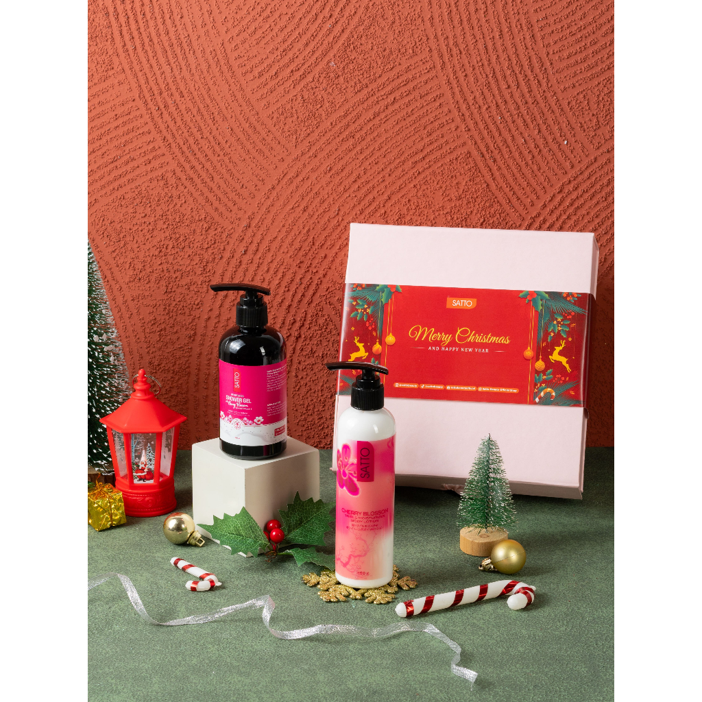 Satto Paket Body Care Cherry Blossom Gift Set - Body Care Set Hampers Melindungi Kulit Dengan Cherry