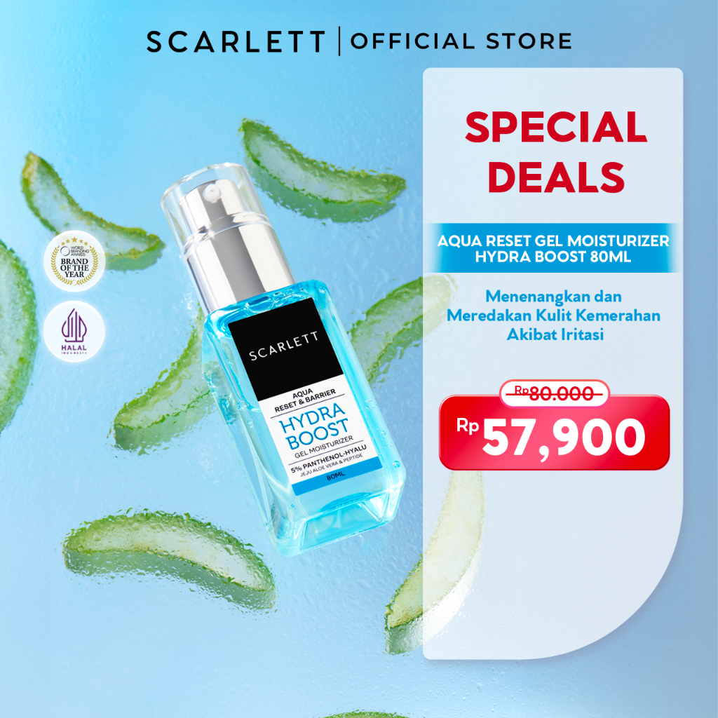 Scarlett Whitening Aqua Reset & Barrier Hydra Boost Gel Moisturizer 5% Panthenol-Hyalu - pelembab wa