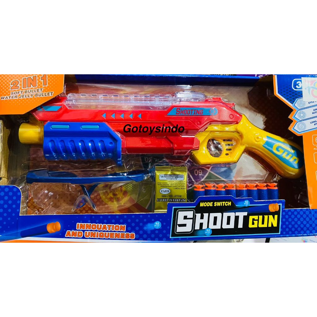 mainan anak pistol water jelly gun shoot 2in1 soft bullet peluru bulat tembakan anak laki laki JQ860