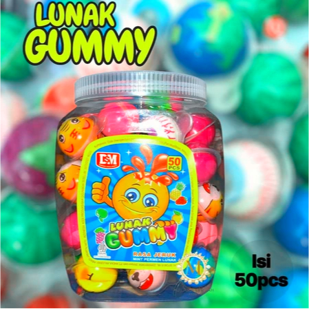 New Gummy 50pcs - Permen lunak Bulat Motif Mata , Bola , Buah Buahan - Permen lunak Viral Fruity Top