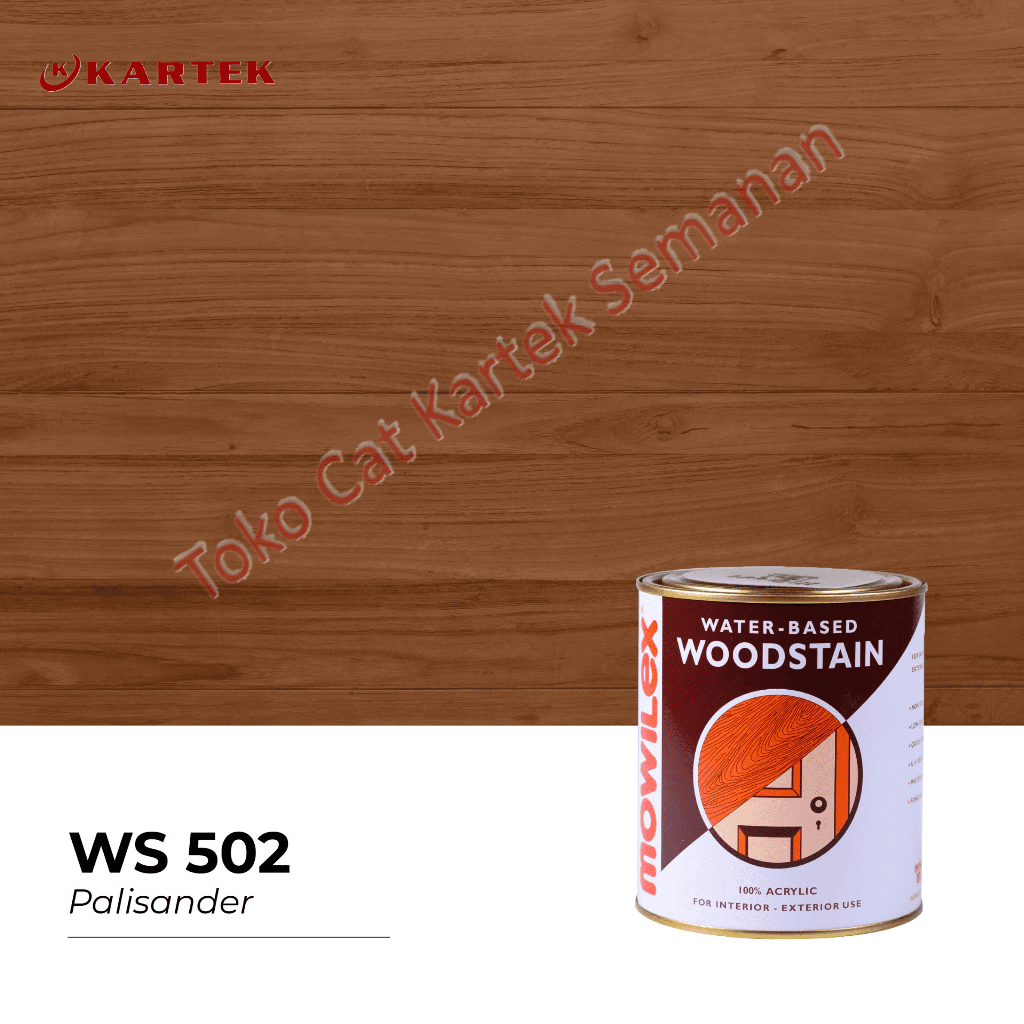 Mowilex Waterbased Woodstain Cat Pernis Politur Kayu Eksterior Interior WS 502 PALISANDER 1L 1KG