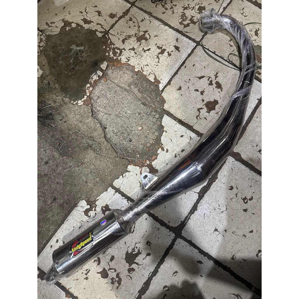 CACAT knalpot satria hiu lumba 2tak full krom andy speed