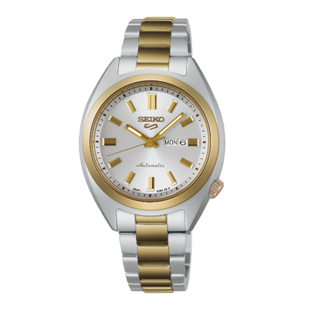 Jam Tangan Wanita Seiko 5 Sport SRE024 SRE024K1 Strap Stainless Steel Dual Tone Silver Gold Color Wh