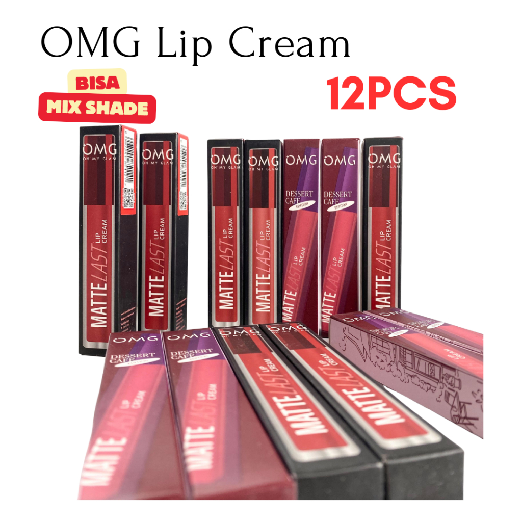 OMG Oh My Glam Mattelast Lip Cream / Lipstick Paket 1 Box Isi 12 Pcs | Tahan Lama /Lusin - Classita.