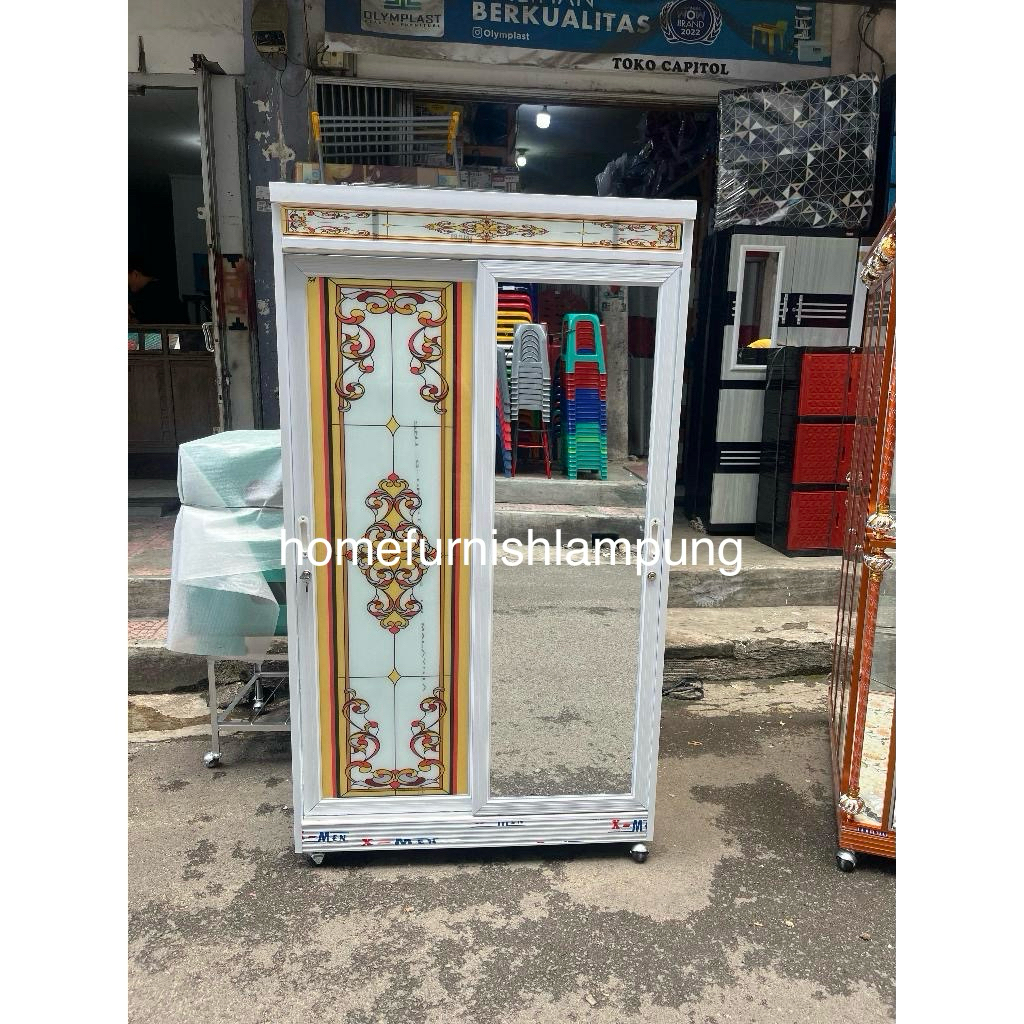 Lemari Aluminium 2 Pintu sliding geser full kaca dan keramik homefurnishlampung