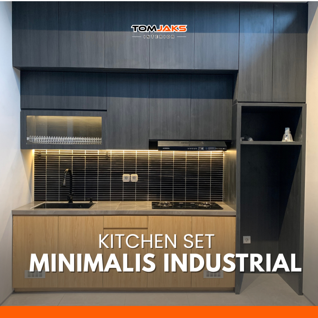 TOMJAKS INTERIOR - Custom Kitchen Set Minimalis Industrial | Lemari Rak Dapur Minimalis