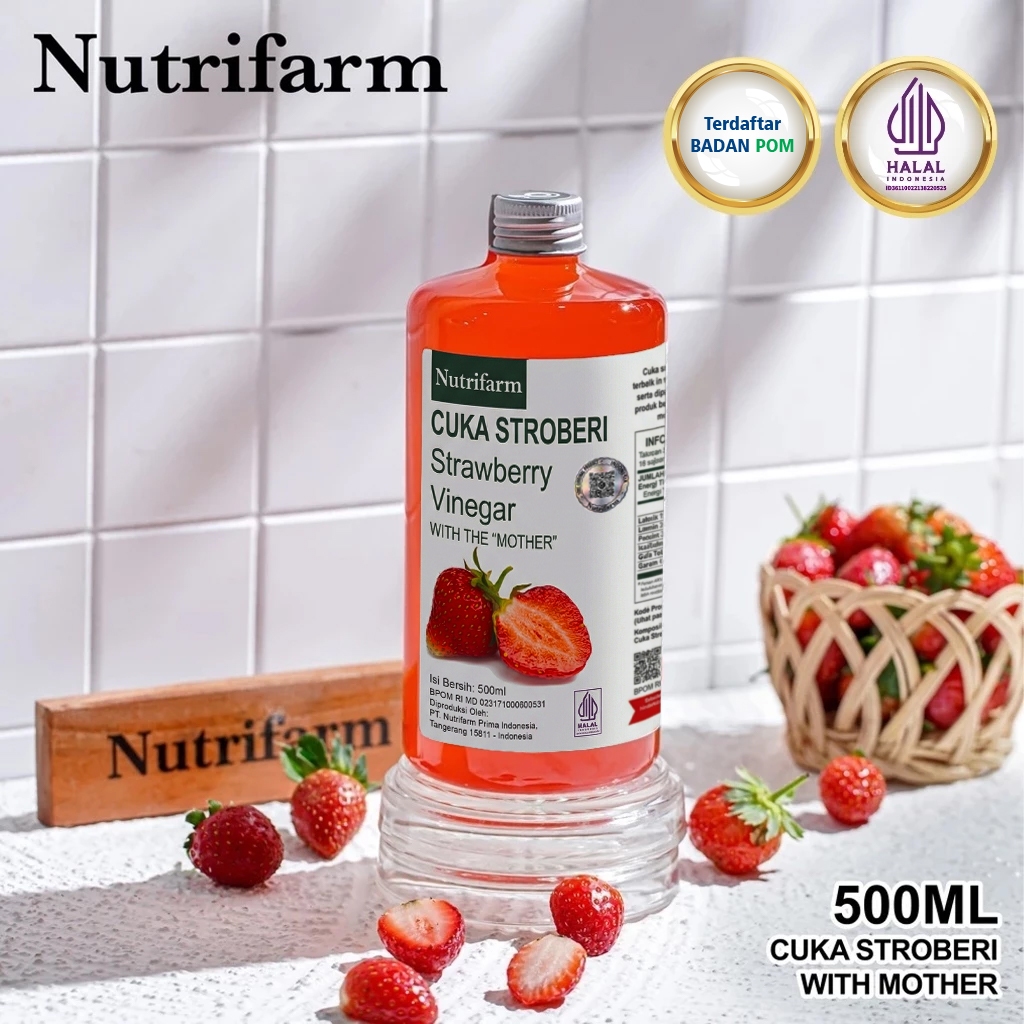 CUKA BUAH STRAWBERRY 500 ML ORIGINAL/STRAWBERRY CIDER VINEGAR WITH MOTHER ASLI BUAH STRAWBERRY