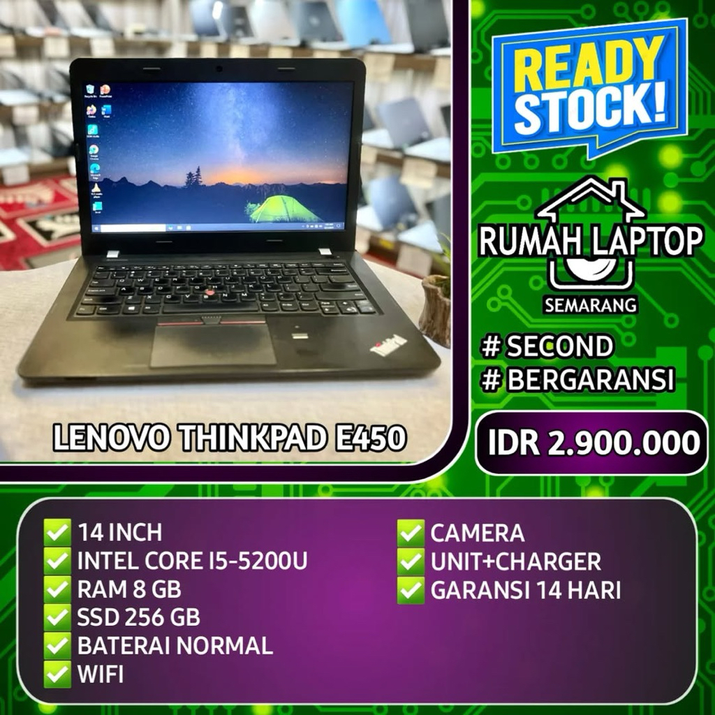 Laptop Lenovo Thinkpad E450 (second). Intel Core i5-5200U. RAM 8 GB. SSD 256 GB