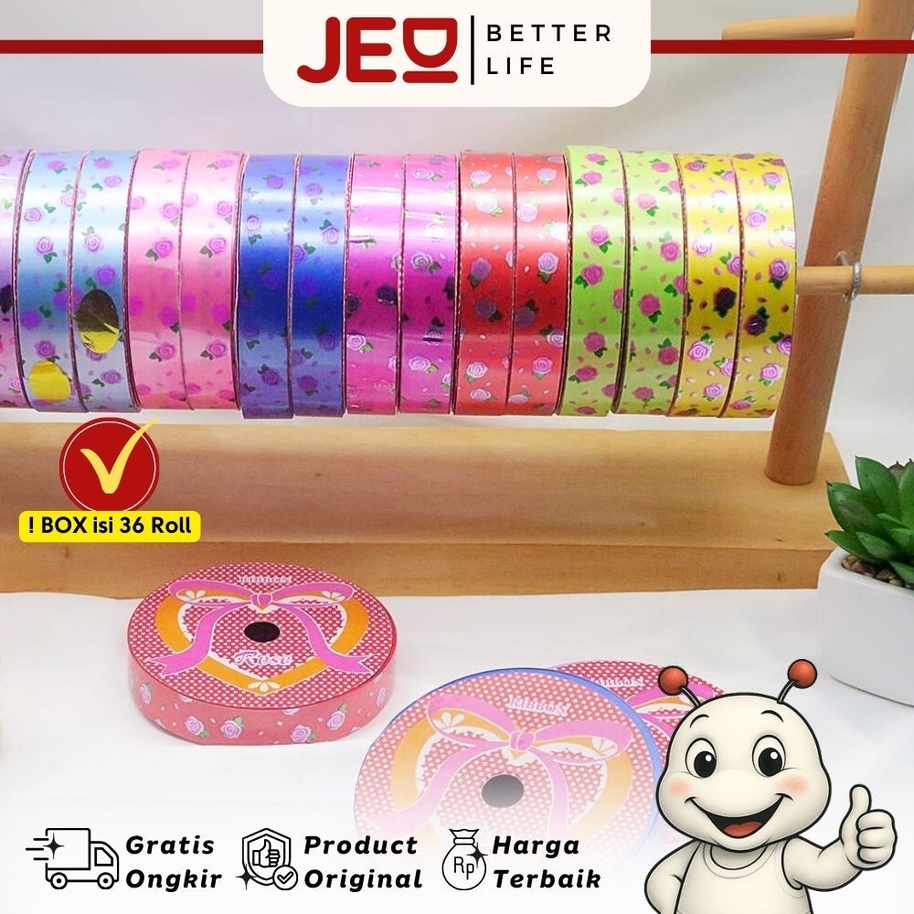 1 BOX isi 36 ROLL MIX WARNA Pita Jepang / Pita / Pita Jepang motif / Pita Jepang plastik PVC