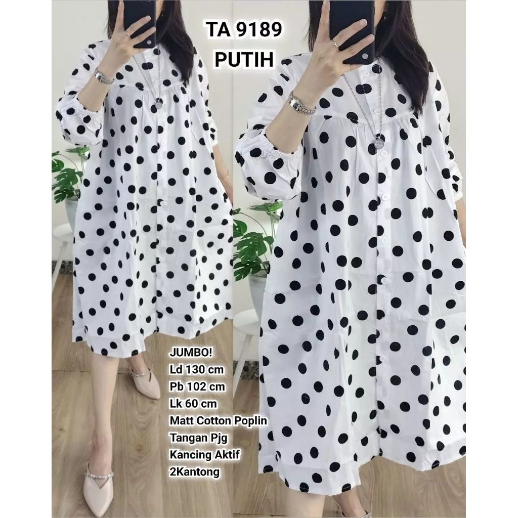 9189# Tunik Jumbo Cotton Poplin Polkadot 160