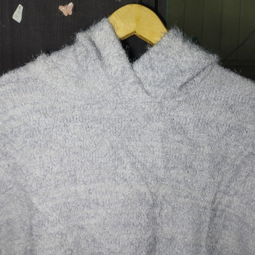 JAKET HOODIE RAJUT UNGU LILAC PREMIUM BULU FUZZY