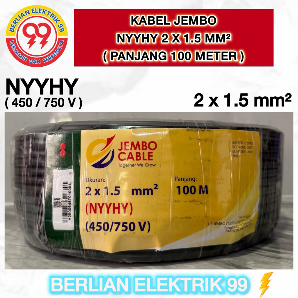 kabel JEMBO NYYHY 2x1,5mm serabut (1roll 100meter)/JEMBO CABLE NYYHY