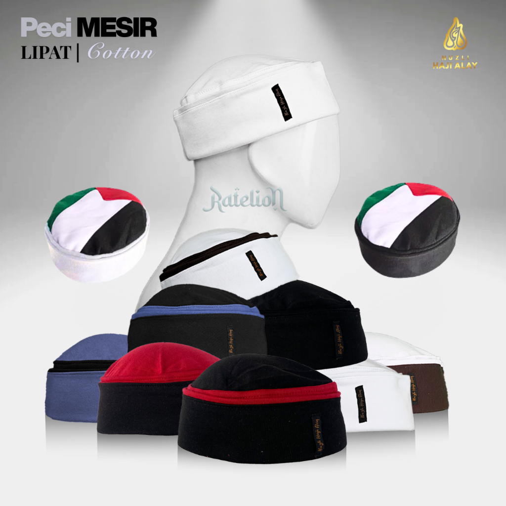 Peci Lipat Khas MESIR Premium Kopiah HABASYA Palestina Pria Biru Putih Hitam Abu Kopyah Bulat Sholat