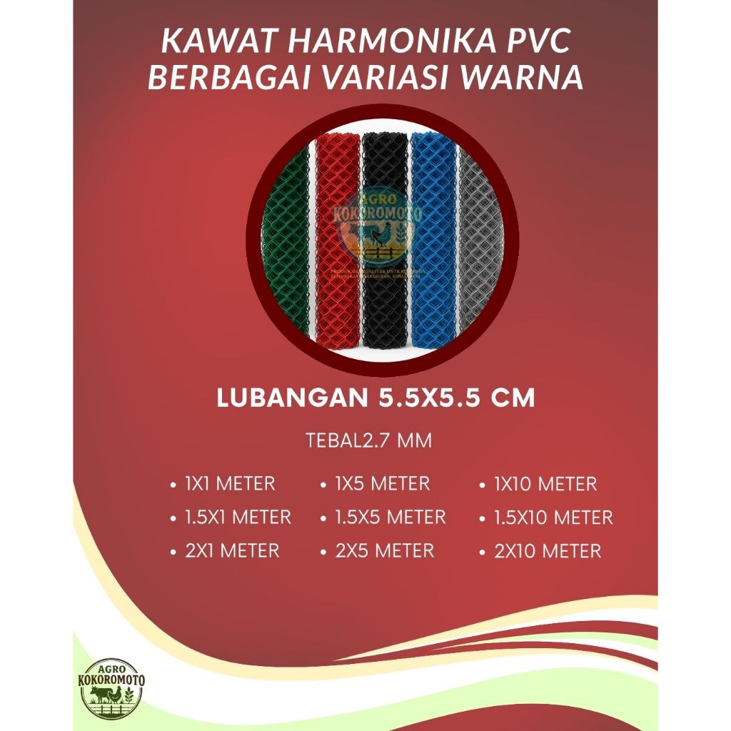 Kawat Harmonika PVC  2.7 mm / lubangan 5.5 x5.5 cm– Anti Karat, Kuat & Tahan Lama – Jaring Pagar Pro