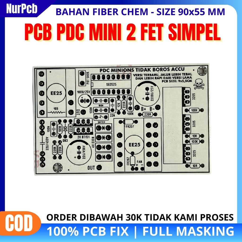 NUR PCB - Pcb Pdc 2 fet mini hemat accu bahan fiber ukuran mini cocok box x3 dan x4