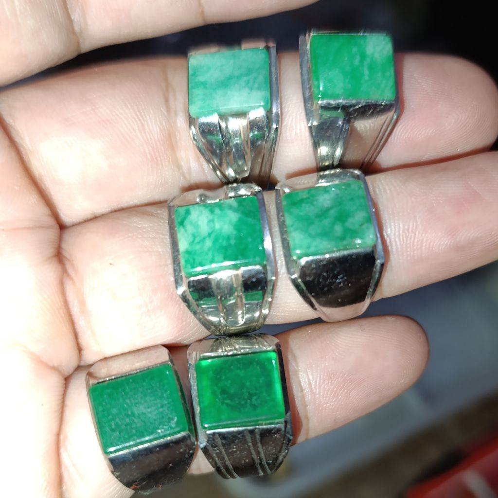 CA 258 Cincin Akik Batu Giok Hijau Kotak Monel Joss