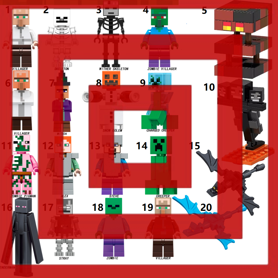 Minecraft Alex Steve Zombie Pigman Wither Skeleton Enderman Villager Pillager Ender Dragon Action Fi