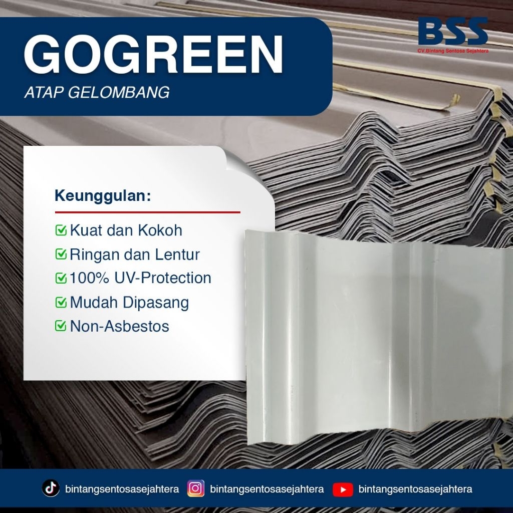 Atap Gelombang Spandek Go Green Warna Grey Grand Roof Multi Roof Anti UV Atap Rumah Carport Atap Bed