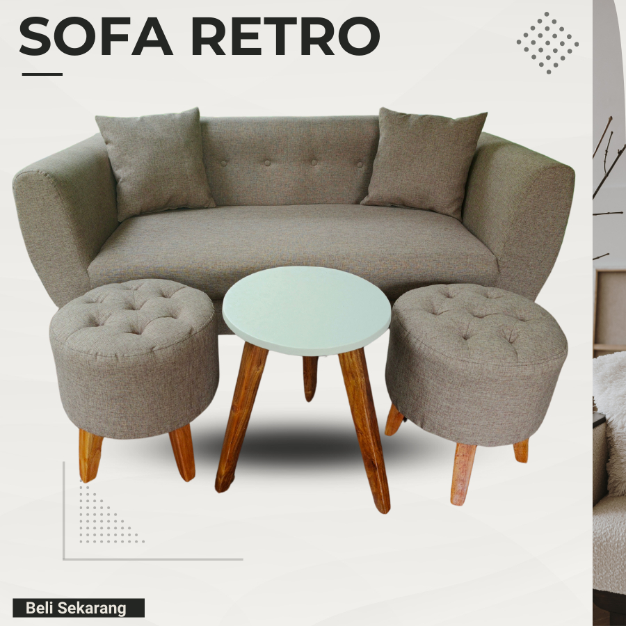 ( 47 ) Sofa Minimalis Set Bench Tangan P + 2 Pcs Stool dan Free Meja Sofa Costume