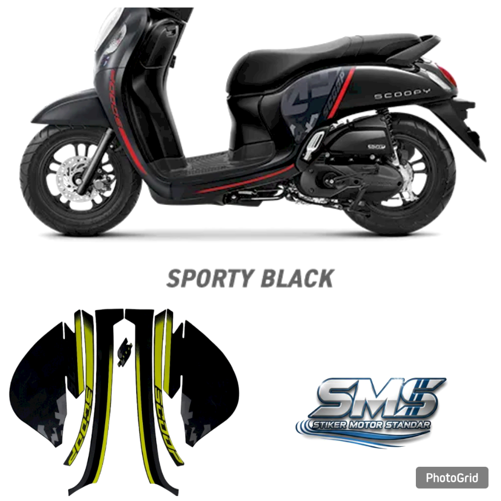 STICKER STIKER STRIPING LIS LES BODY MOTOR HONDA SCOOPY SPORTY 2020 2021 WARNA MOTOR HITAM VARIASI C