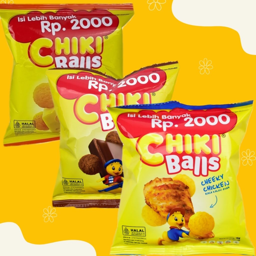 Chiki balls keju, coklat, ayam 16gr (10pcs) 1 renceng