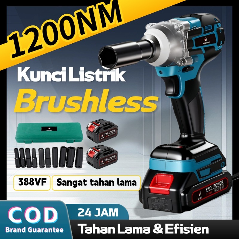 Victool Brushless Mesin Bor Impact Baterai 1200NM Tanpa Kabel Kunci Pas Benturan Tanpa Sikat / Bor T