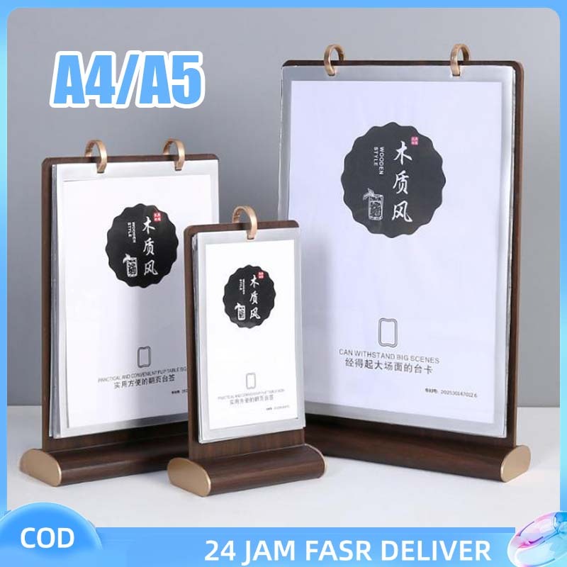 Standing Menu Kayu Papan Menu Kayu Menu Stand A4/A5 Kayu Kenari Stand Gantungan Menu Kayu