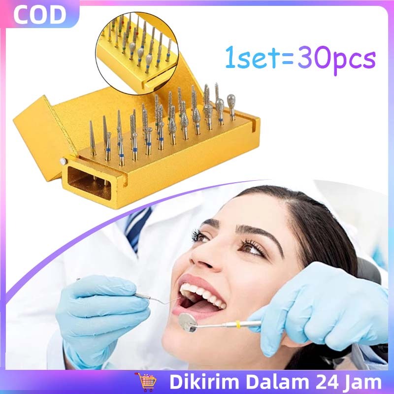 1set Bur Diamond High Speed Isi 30 Burs + Tempat Kotak Diamond Bur Gigi Diamond Bur High Speed