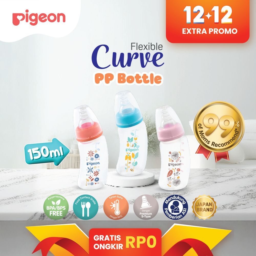 [PROMO 12.12] PIGEON Botol PP Curve 150ml w/S-Type Nipple Dot | Pilih Variasi | Botol Susu Bayi | Sl