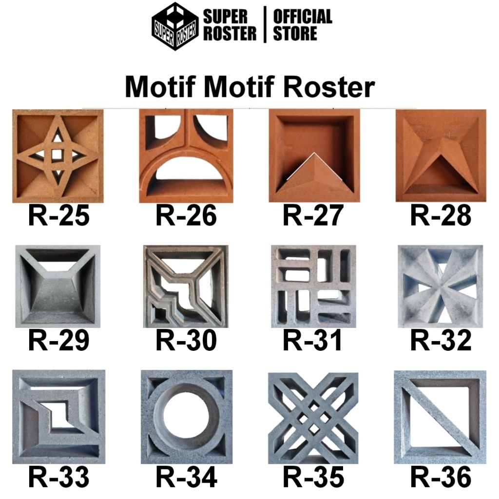 Roster Beton Lubang Angin Minimalis Ukuran 20 x 20 x 10 motif R-25 - R-36
