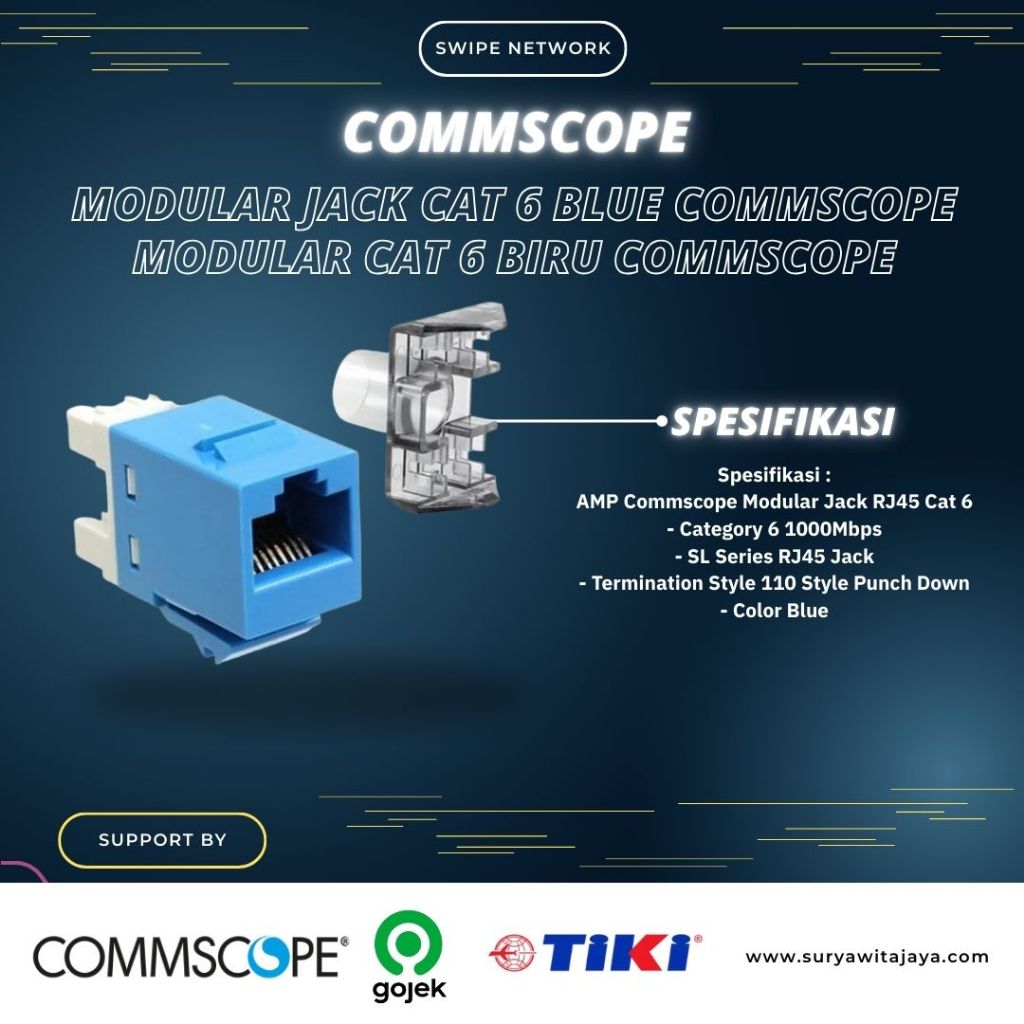Modular Jack Cat 6 Blue Commscope | Modular Cat 6 Biru Commscope
