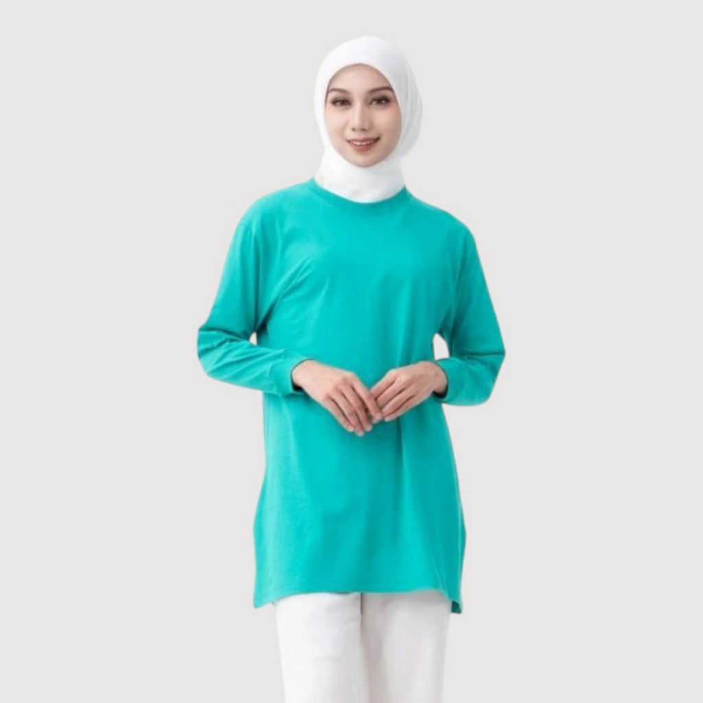 Kaos Tunik Polos Katun Combed 24s Premium,Kaos Wanita Lengan Panjang Oversize