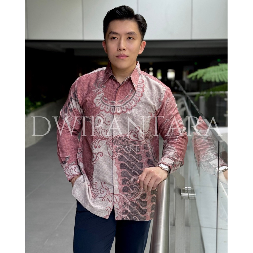 Batik Sukadana Baby Pink Dusty Pink, Batik Pria Premium, Lengan Panjang, Dobby Furing