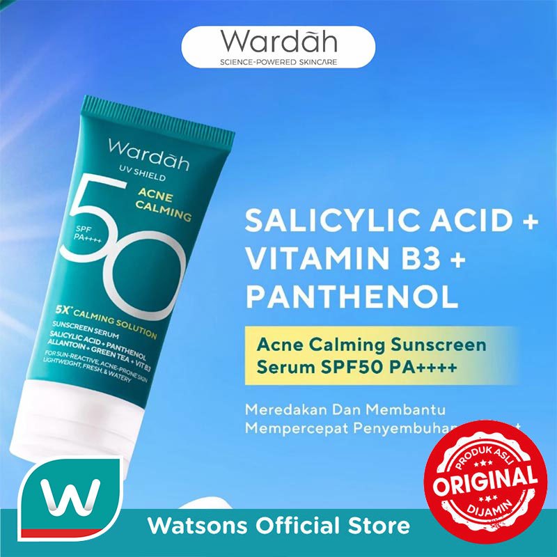 Wardah UV Shield Acne Calming Sunscreen Serum SPF 50 PA++++ 45ml - Sunscreen Wajah - Meredakan Jeraw