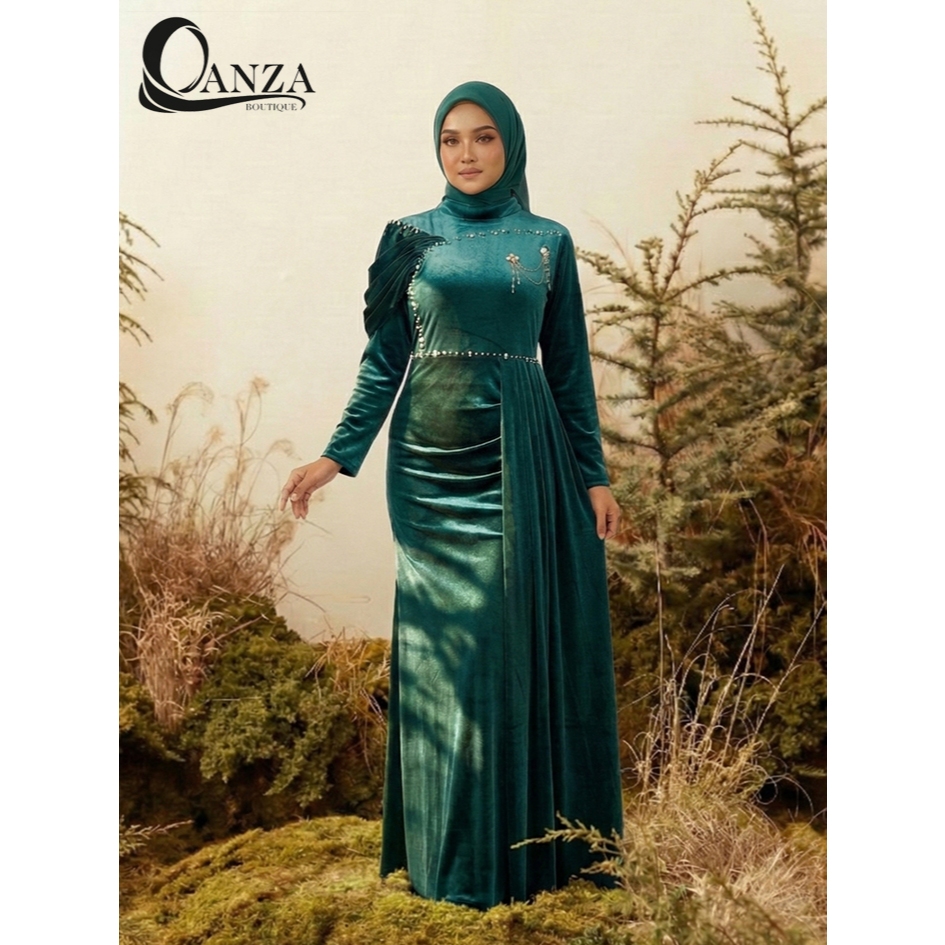 QANZA - AILIN DRESS BLUDRU |  gaun kondangan , gamis hijab , baju lebaran , dress busana muslim