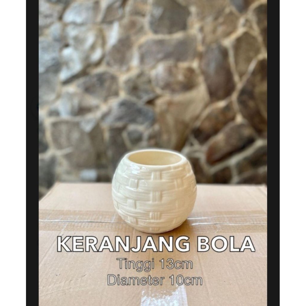 Vas Keramik Keranjang Bola Minimalis | Tempat Bunga Meja | Dekorasi Ruangan | Hiasan Rumah Estetik F