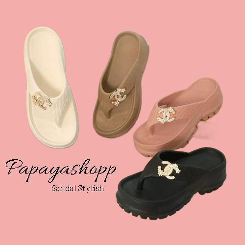 Sandal Jepit Jokixx Eva Wanita Sparkle Chanel Sol Tebal Super Simple Pretty Elegant / Size 36-41 (90