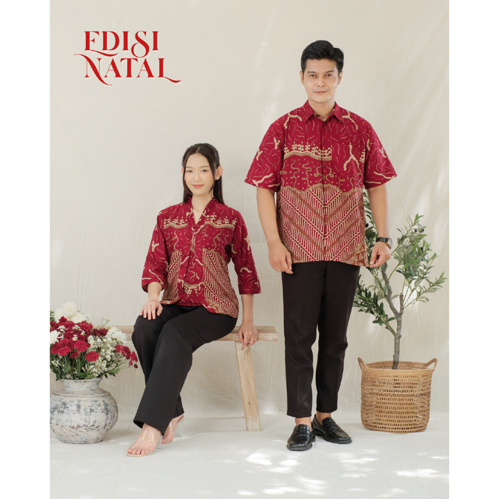 [SPESIAL NATAL] Batikid — Atasan Wanita Kemeja Pria Batik Merah — Bolero Kebaya Natal — Malika