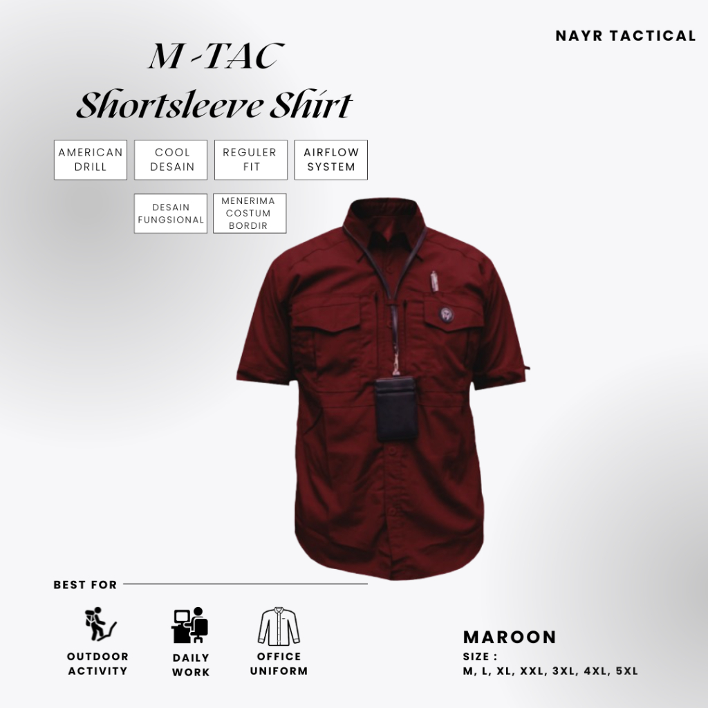 Baju Seragam kerja Tactical Lengan Pendek Pria Maroon - Kemeja Custom Bordir - Ideal untuk Outdoor
