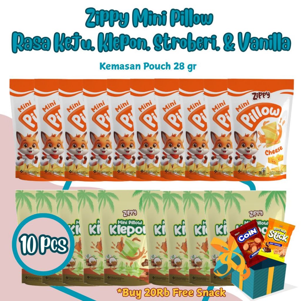 ZIPPY MINI PILLOW Biskuit Kemasan Pack - 10 Isi Pouch