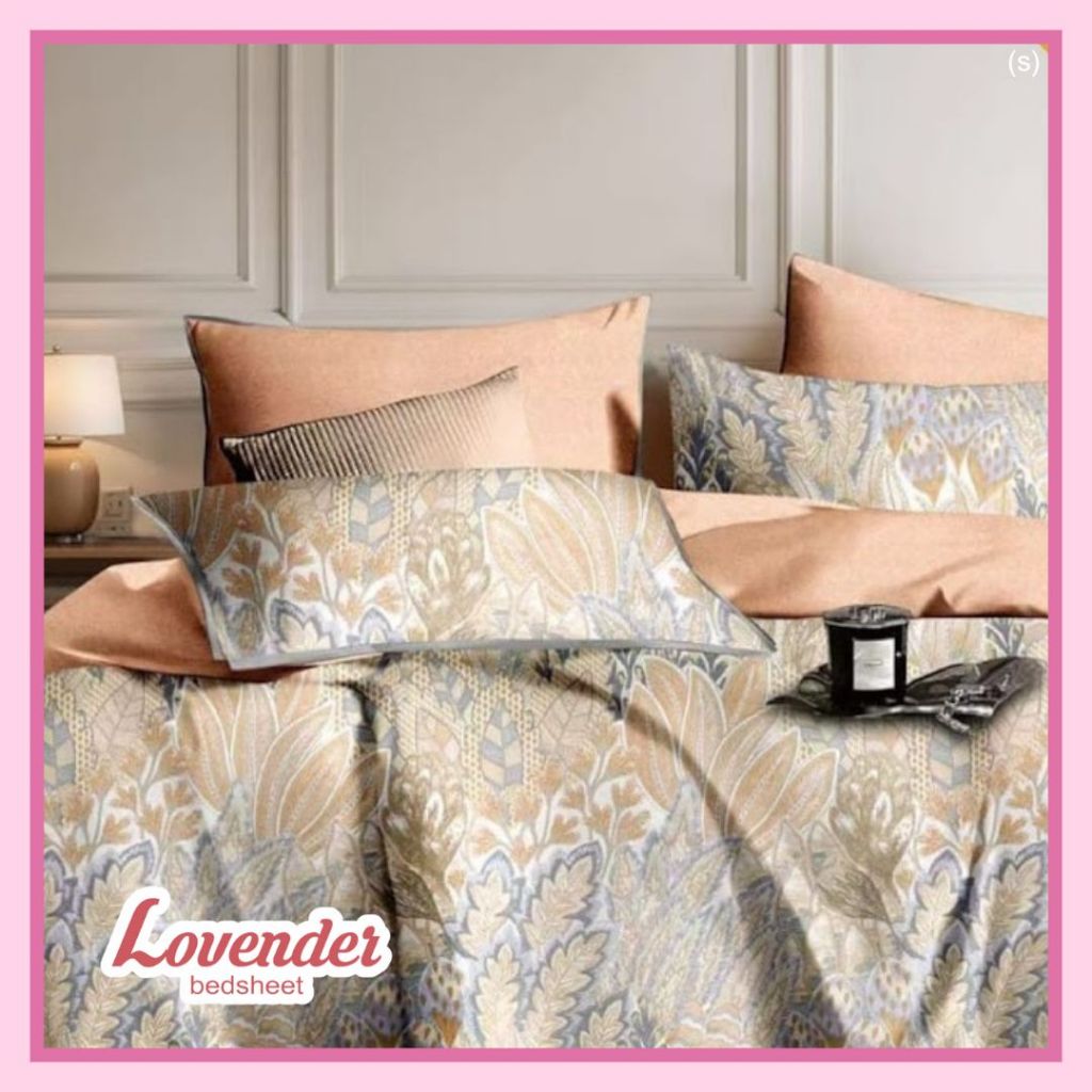 Sprei/Bedcover katun JEPANG orange daun royal leaf tumpuk elegan dewasa [LOVENDER BEDSHEET]