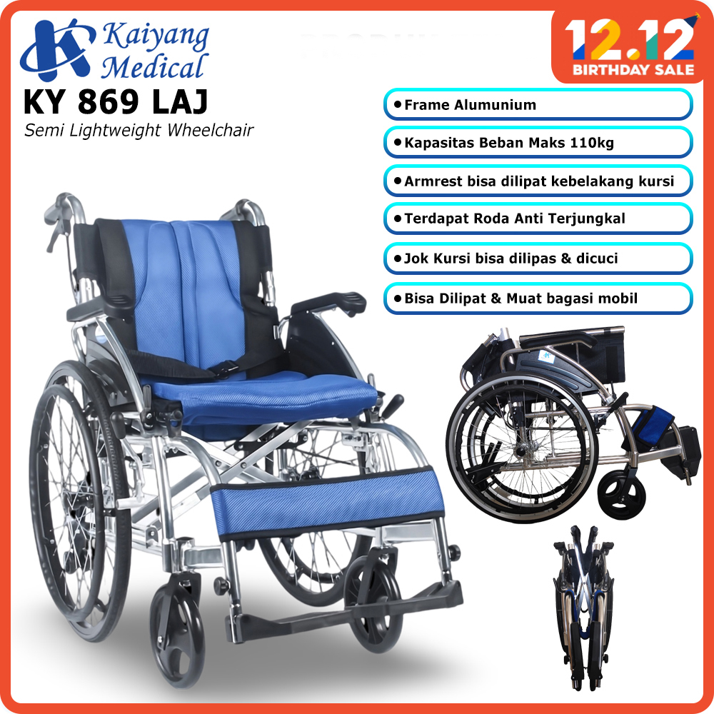 KAIYANG 869 LAJ - Kursi Roda Lipat Anti Terjungkal Dewasa Lansia Portable Alumunium Ringan Traveling