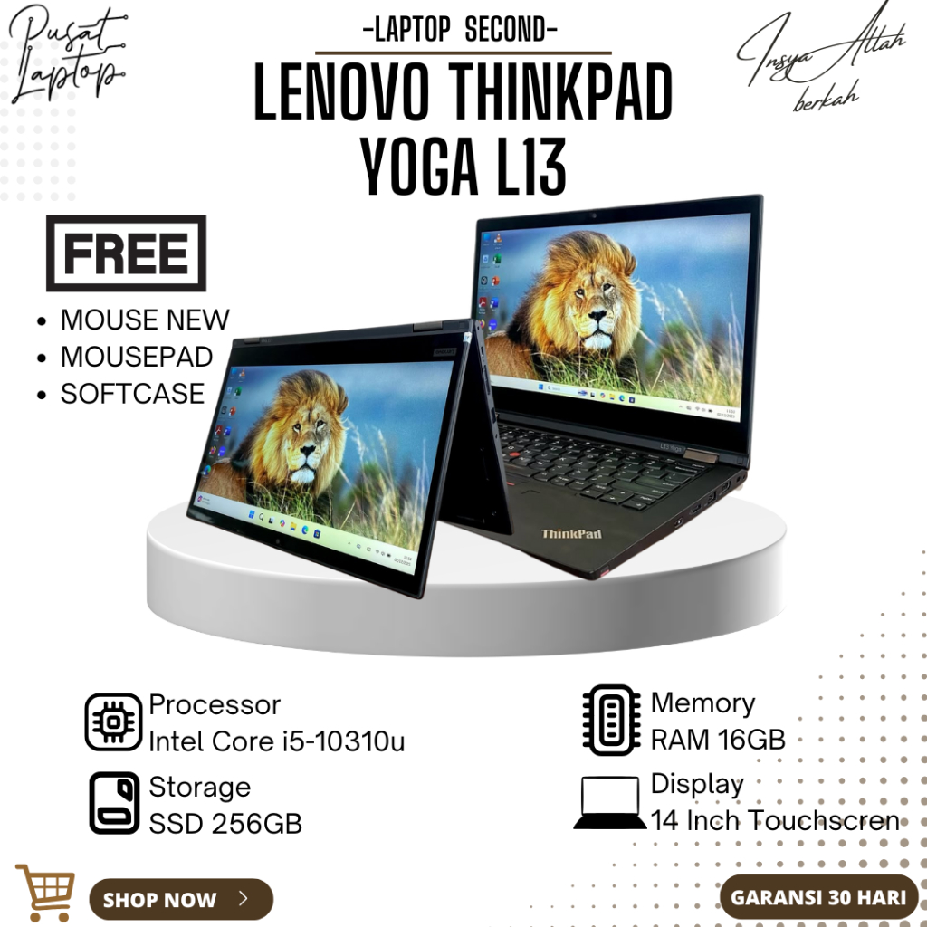LAPTOP LENOVO THINKPAD YOGA L13 SECOND | INTEL CORE I5 GEN 7 | RAM 16GB | SSD 256GB | TOUCHSCREEN