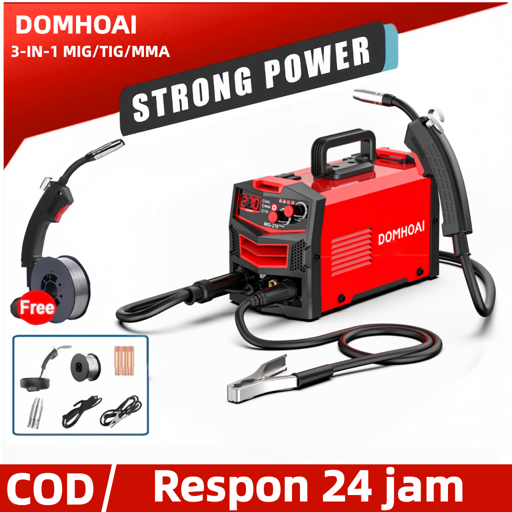 DOMHOAI Mesin Las MIG Tanpa Gas Mesin Las 3 IN 1 Las Laser Tanpa Kawat Las Listrik MIG-270 Tanpa Gas
