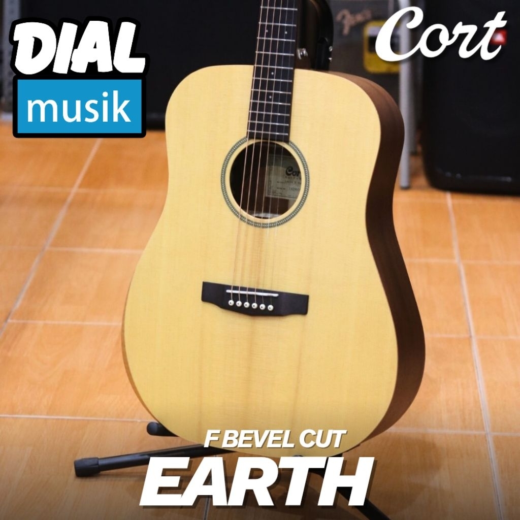 Cort Earth F Bevel Cut Top Solid - Gitar Akustik Elektrik SOLID TOP Original Acoustic Electric