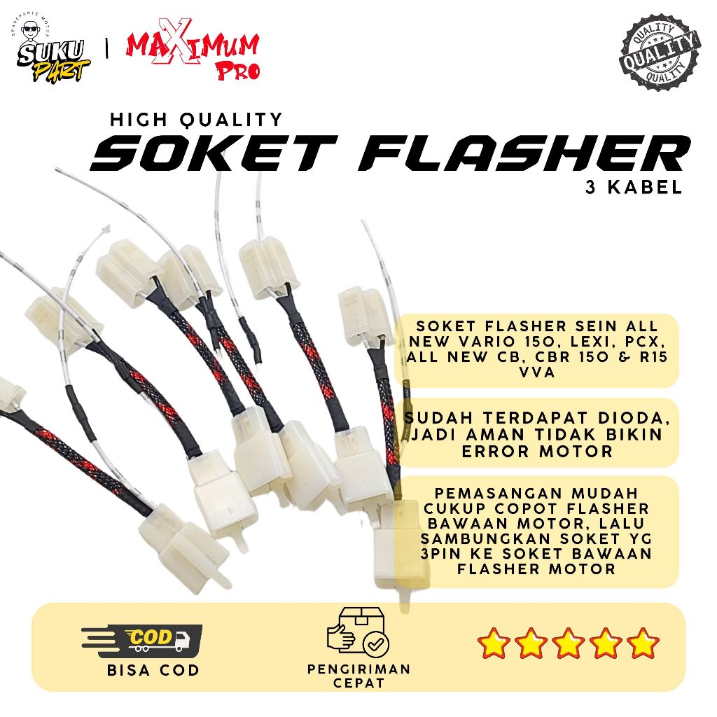 SOKET FLASHER SEIN TIGA KABEL SOCKET FLASHER SEN LAMPU SEN MOTOR DENGAN DIODA NON DIODA SKIN BRAIDED